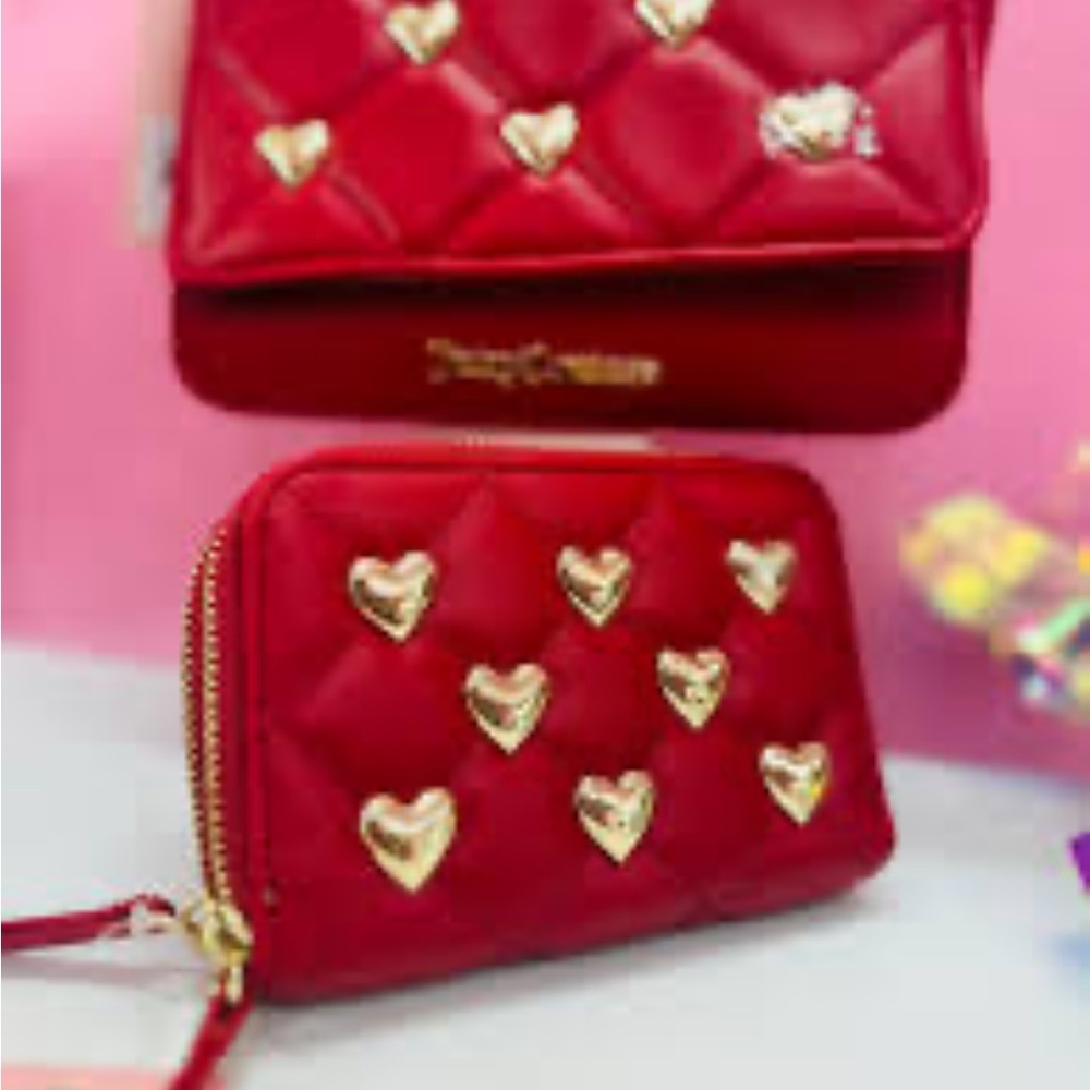 Juicy Couture NWT Colorful Love Double Zip Wallet Red Gold Hearts